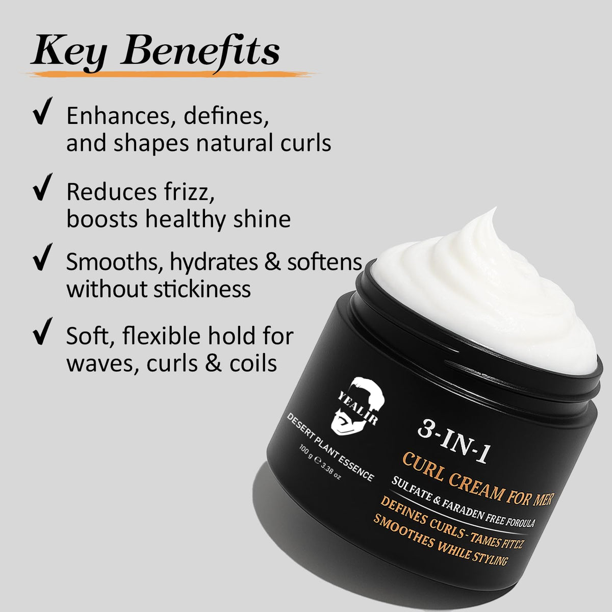 YEALIR applied to damp hair demonstrating even distribution and curl definition