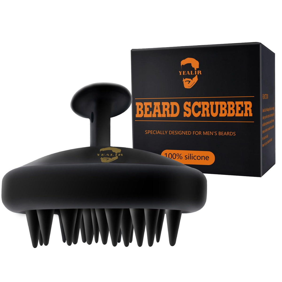 YEALIR beard brush front view showcasing compact ergonomic design and finish