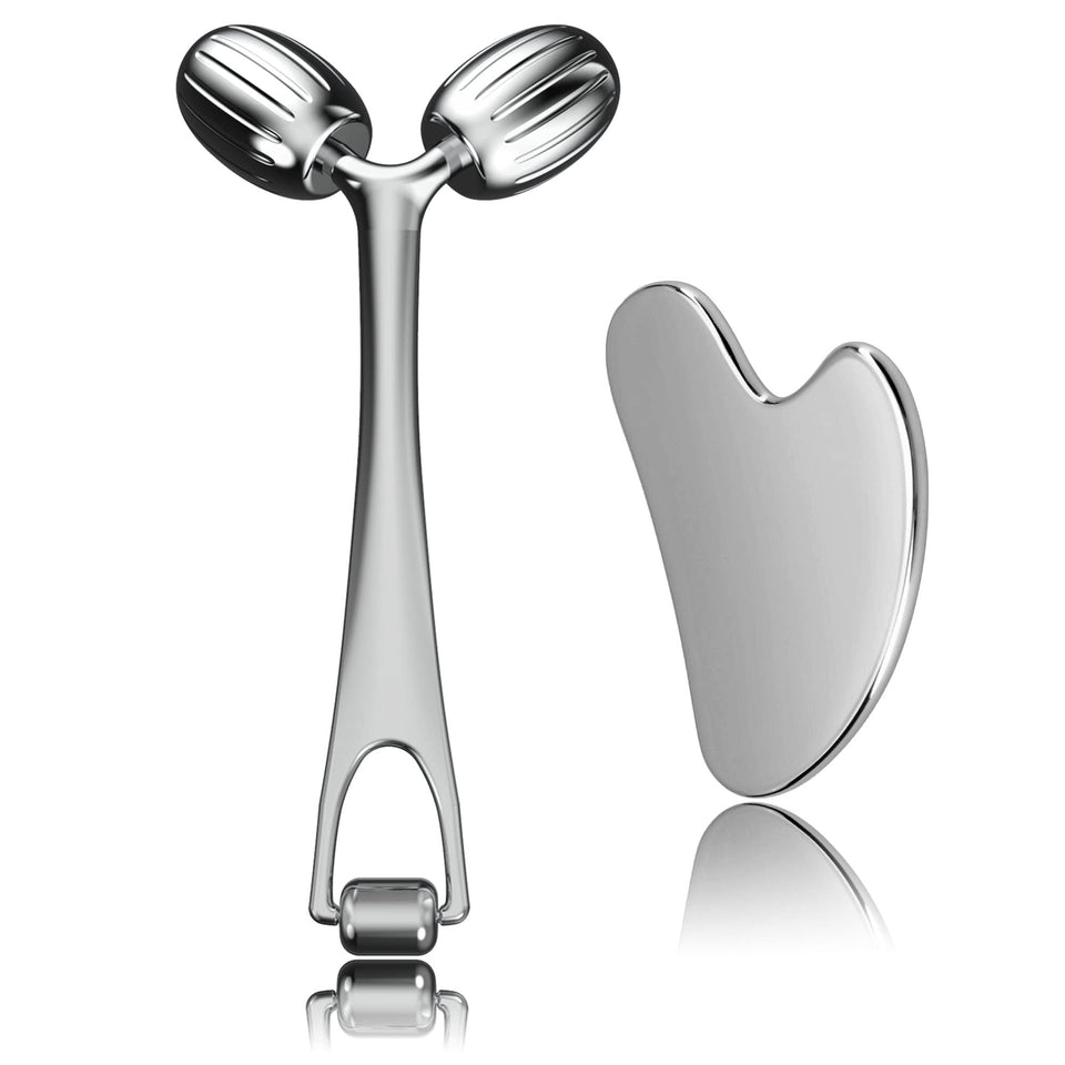 Yeamon front view of roller and gua sha set showing compact gift-ready look