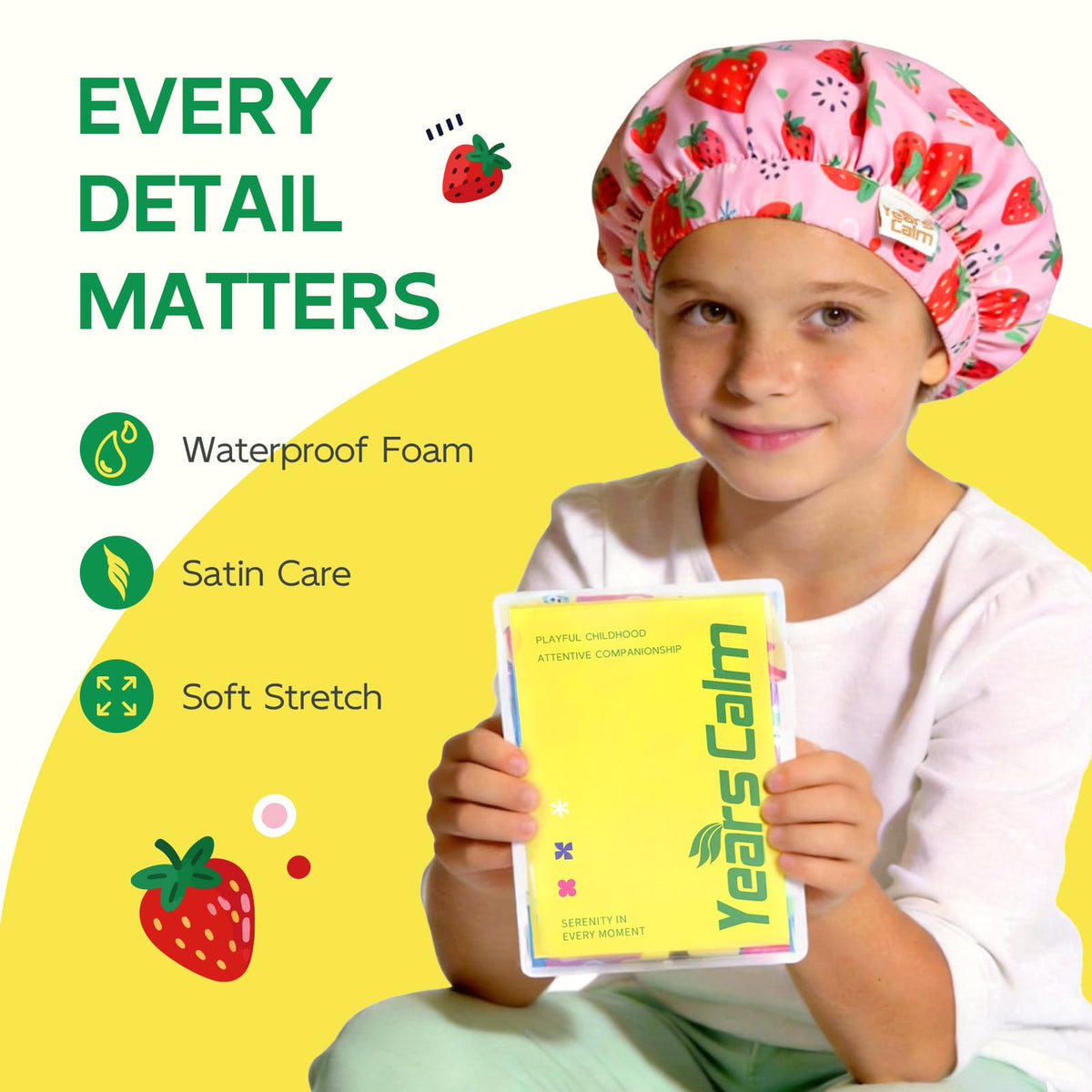 Years calm cap on child lifestyle image comfortable fit for bath time