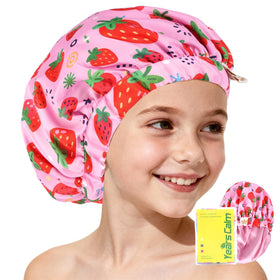 Years calm front view packaging showing red shower cap and kid-friendly design benefit