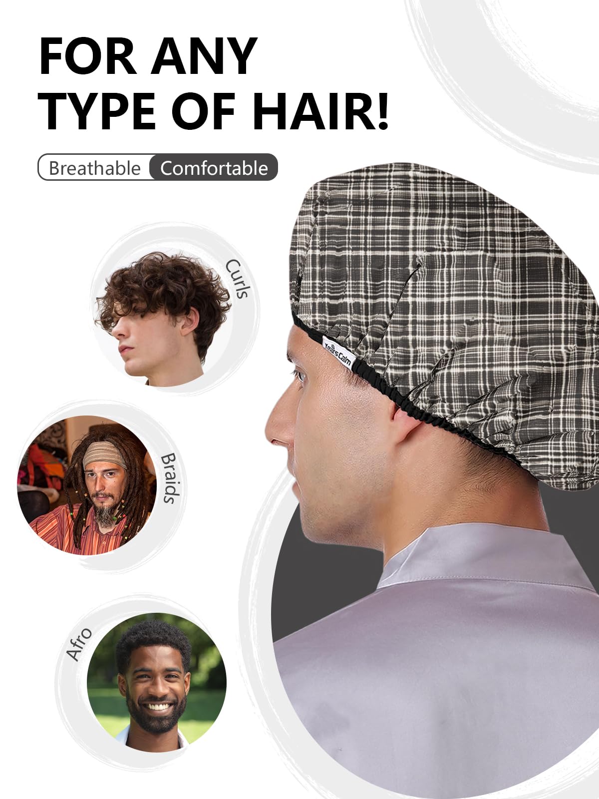 Years Calm man wearing shower cap in shower keeping hair dry