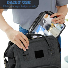 YedsIntu pouch on suitcase rooftop scene showing travel-ready convenience