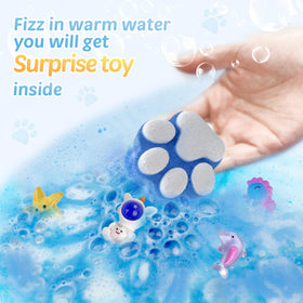 Yekery bath bomb fizzing in bathtub, colorful bubbly reaction entertains kids