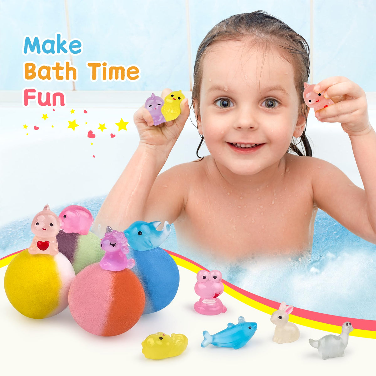 Yekery colorful bath bombs arrayed to show eight scent variety and colors