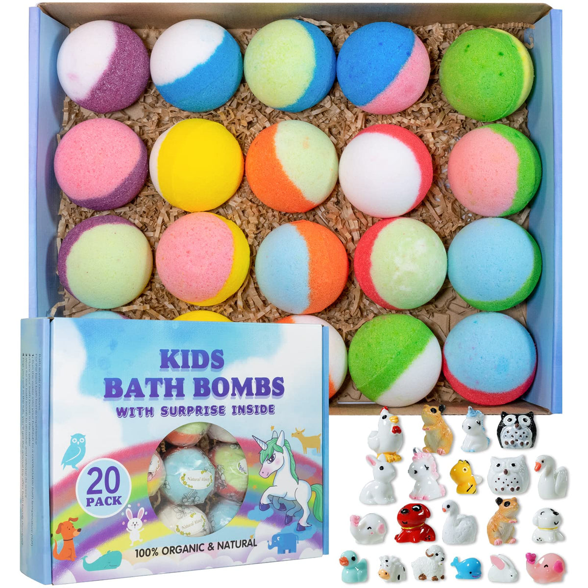Yekery front box packaging showing 20 bath bombs and gift box benefit