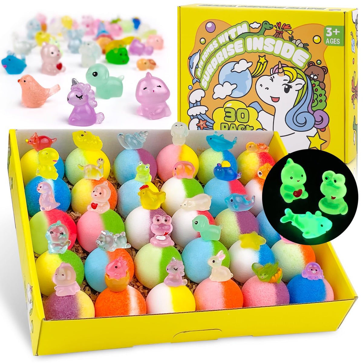 Yekery front box packaging showing 30-piece set and colorful bombs for gifting