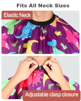 YELEGAI cape in use on child during haircut, keeps clothes clean and comfortable