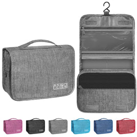 YEMEDA front view of grey toiletry bag showing compact design and portability