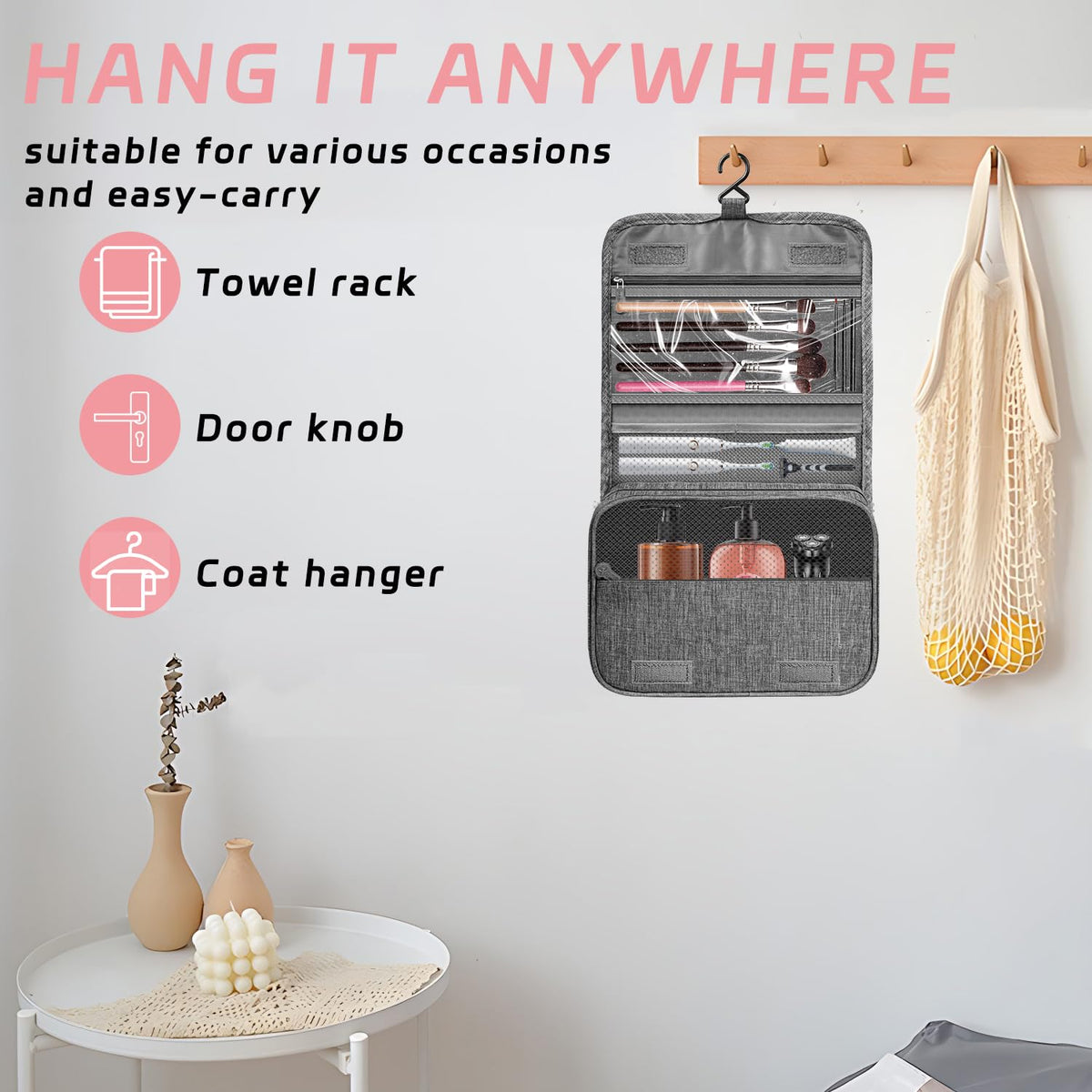YEMEDA zippered mesh pocket close-up organizing small toiletries securely
