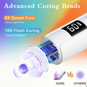 YEMEY handheld in use during a manicure delivering faster gel cures