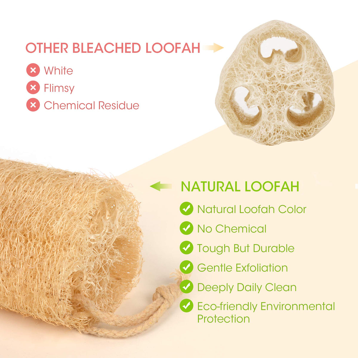 YEMTAL loofah fiber close-up showing natural texture and gentle exfoliation