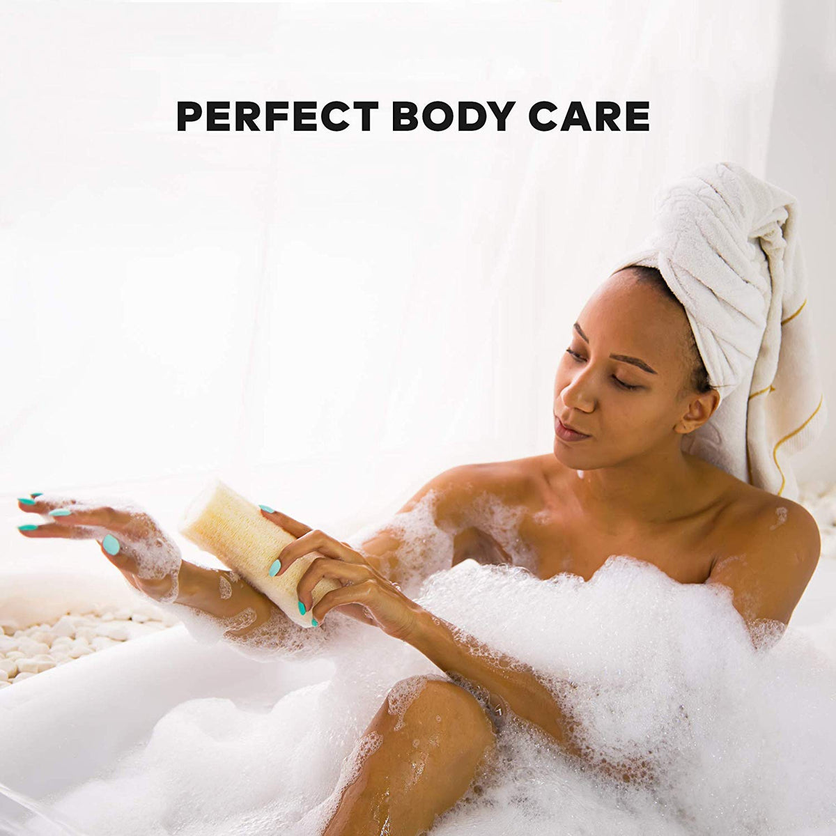 YEMTAL loofah soaked and lathered in hand for rich soap foam