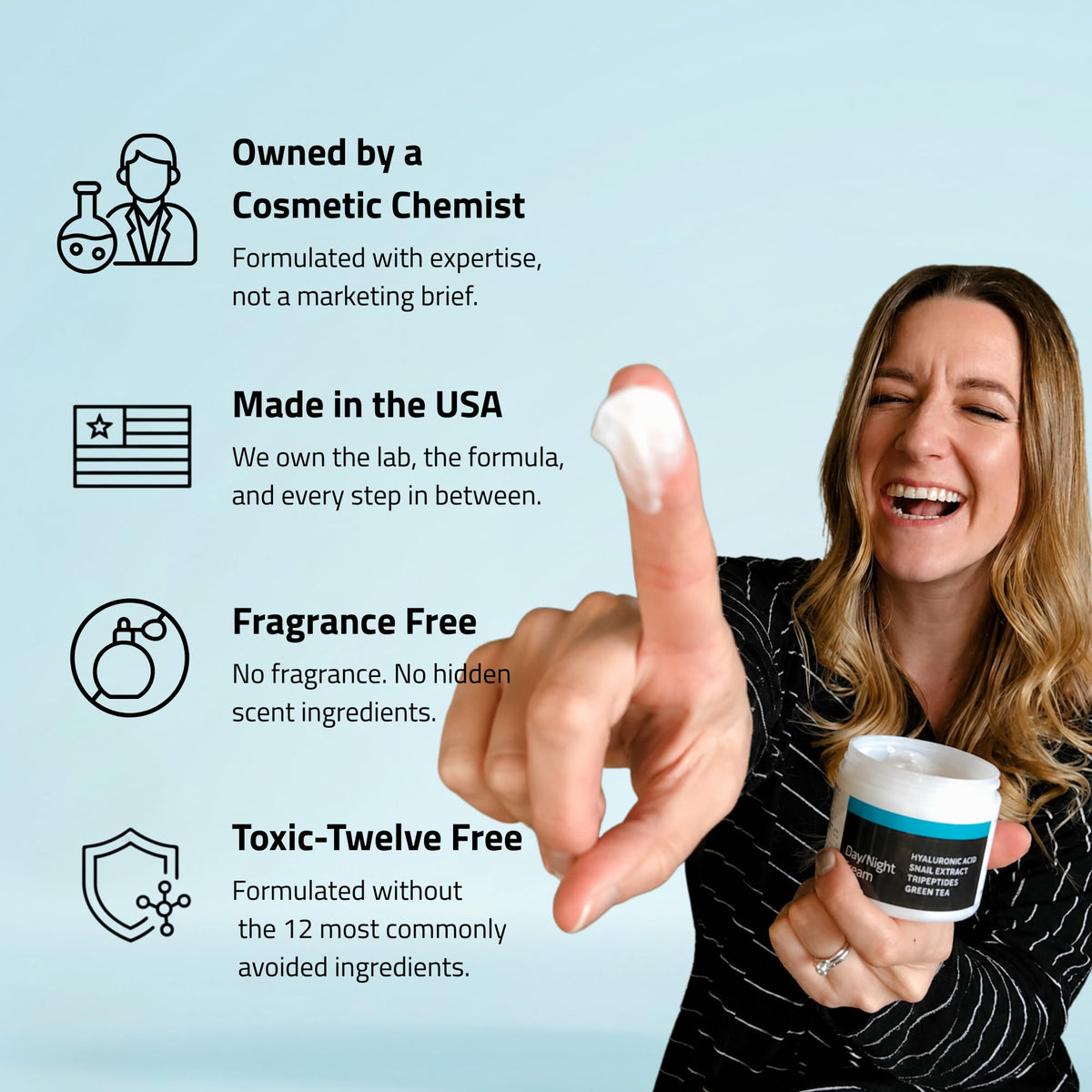 YEOUTH label with ingredient highlights showing hyaluronic and peptides clarity