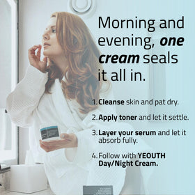 YEOUTH jar on bathroom counter at night showing restorative nightly routine