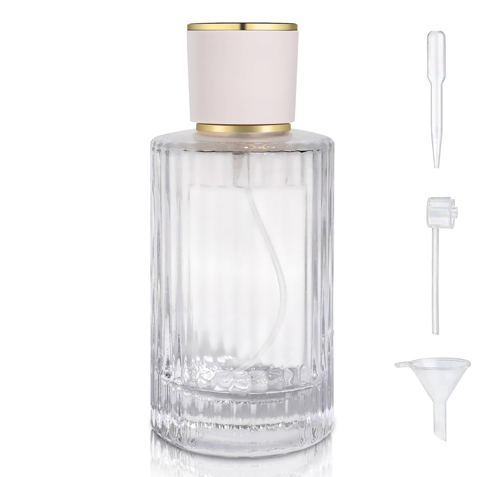 Yerpkefey front view of round 100ml glass bottle showing refined design and portability