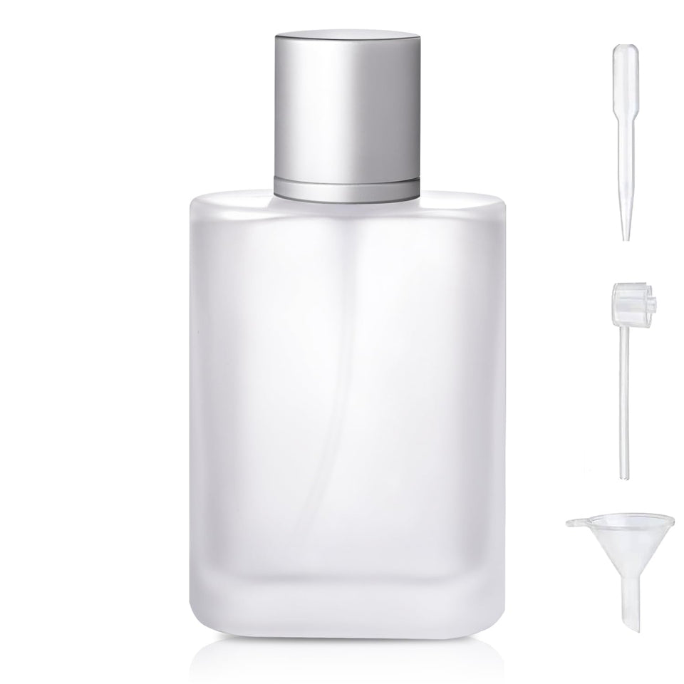 Yerpkefey frosted glass bottle front view showing elegant design and secure spray