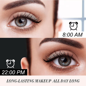 YEUGSCKA lashes in use on model demonstrating lifted, fanned lash benefit