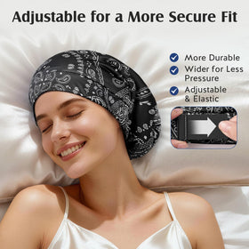 Model wearing YFONG bonnet side profile, keeps curls and styles intact while sleeping
