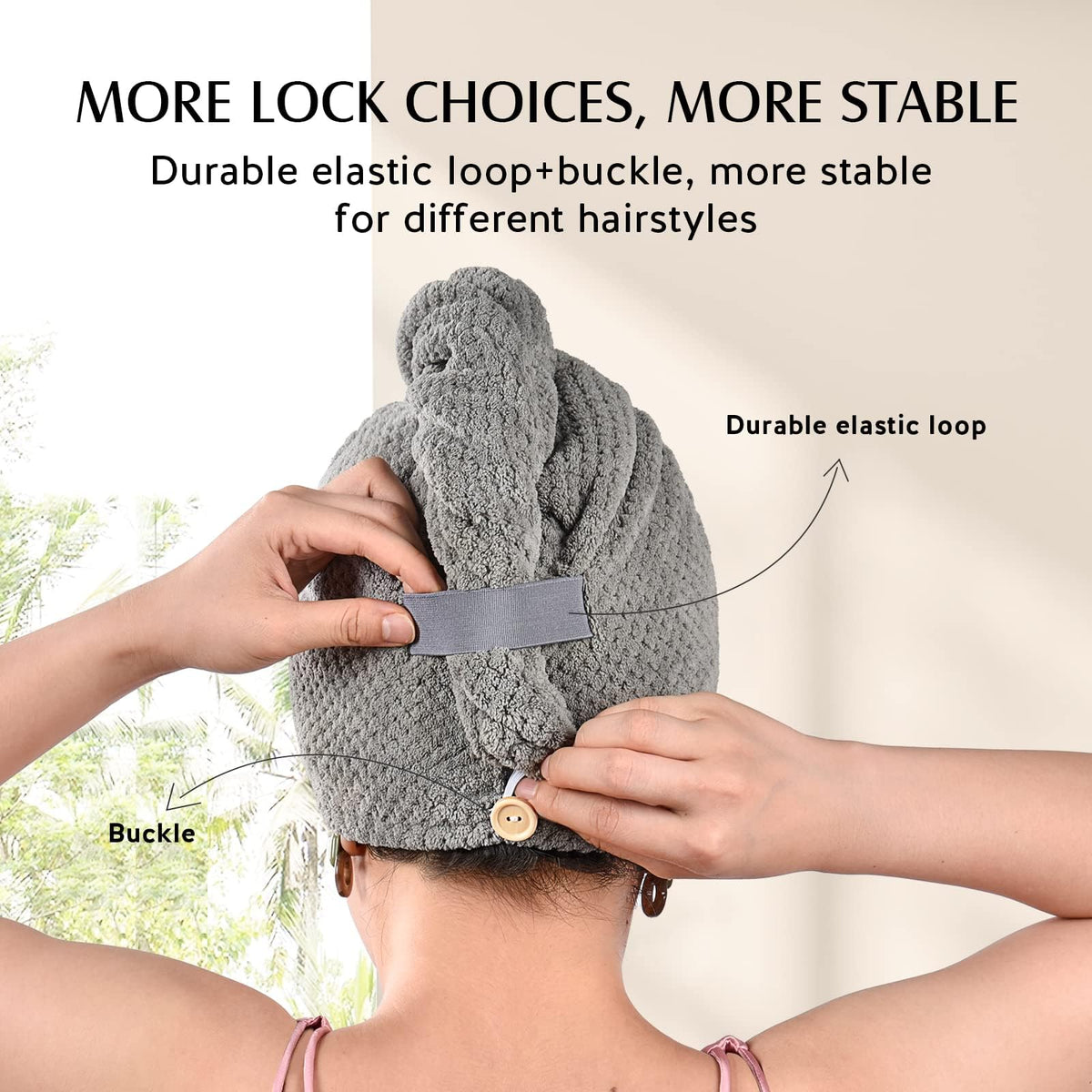 YFONG button and elastic detail demonstrating secure double-lock design and stability