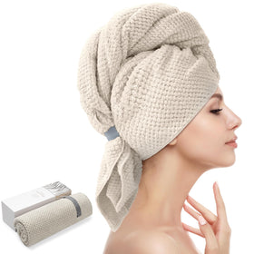 YFONG front view of camel towel wrap showing shape and size benefit