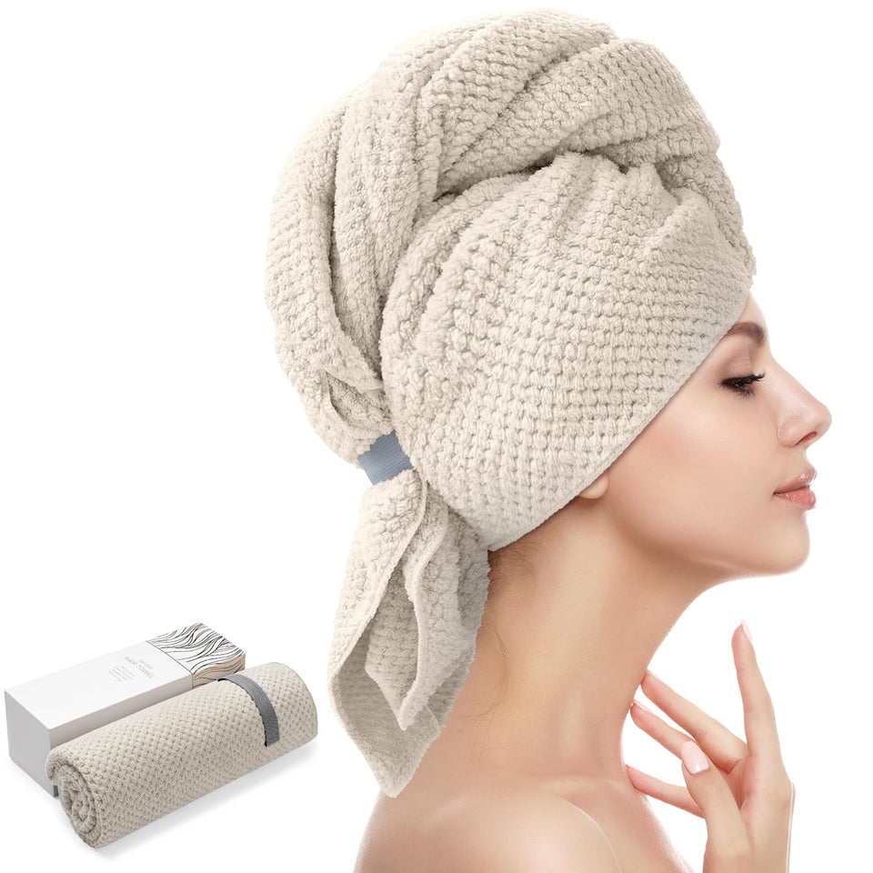 YFONG front view of camel towel wrap showing shape and size benefit