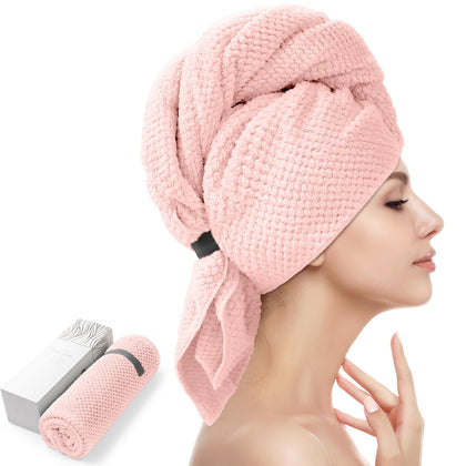 YFONG front view of pink oversized hair towel for fast drying