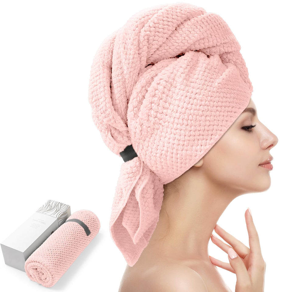 YFONG front view of pink oversized hair towel for fast drying
