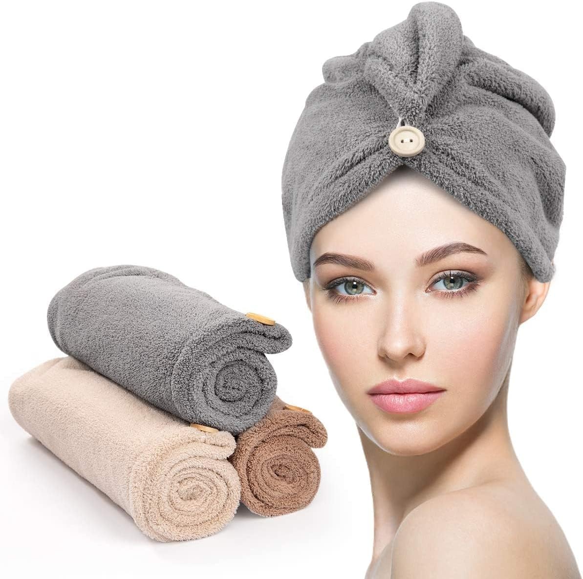 YFONG three towels front view showing colors and compact packaging for quick drying