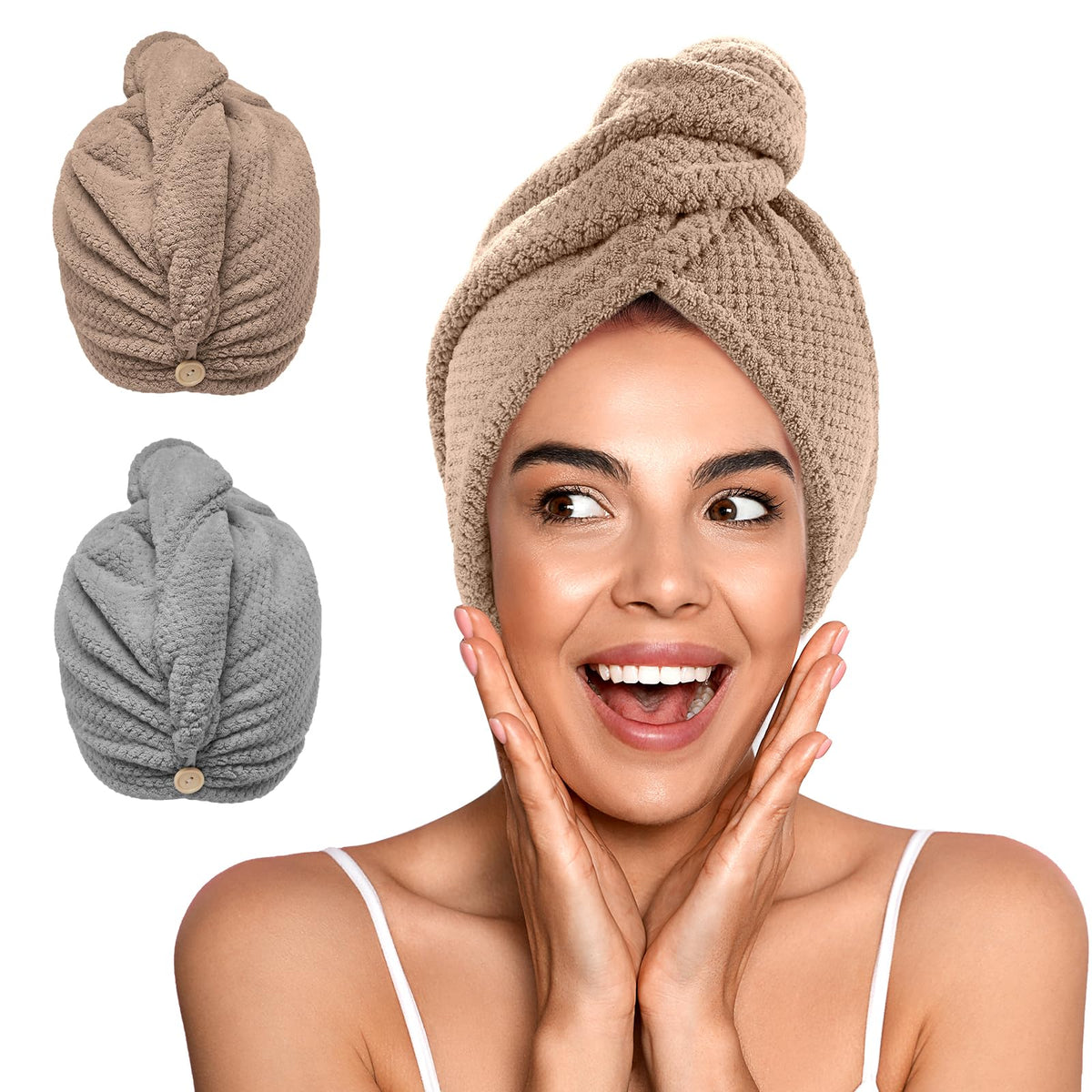 YFONG front view of two towel colors, shows value and quick-dry benefit