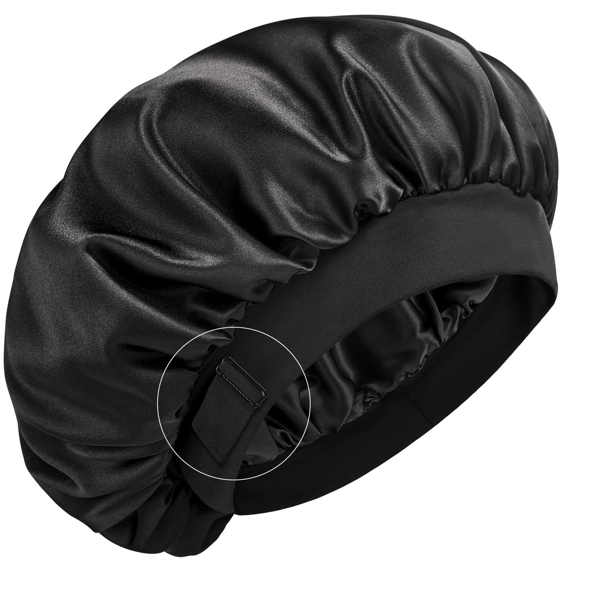 YFONG front view of black silk bonnet showing smooth fit and protection