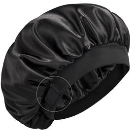 YFONG front view of black silk bonnet showing smooth fit and protection