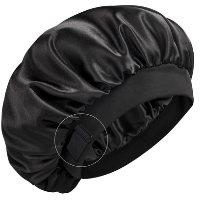 YFONG front view of black silk bonnet showing smooth fit and protection