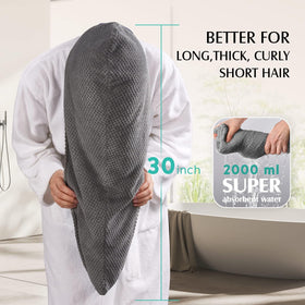 YFONG towel wrap on woman with long curly hair showing hands-free quick-dry benefit