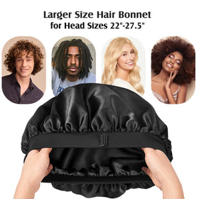 YFONG bonnet worn over voluminous curly hair to prevent frizz