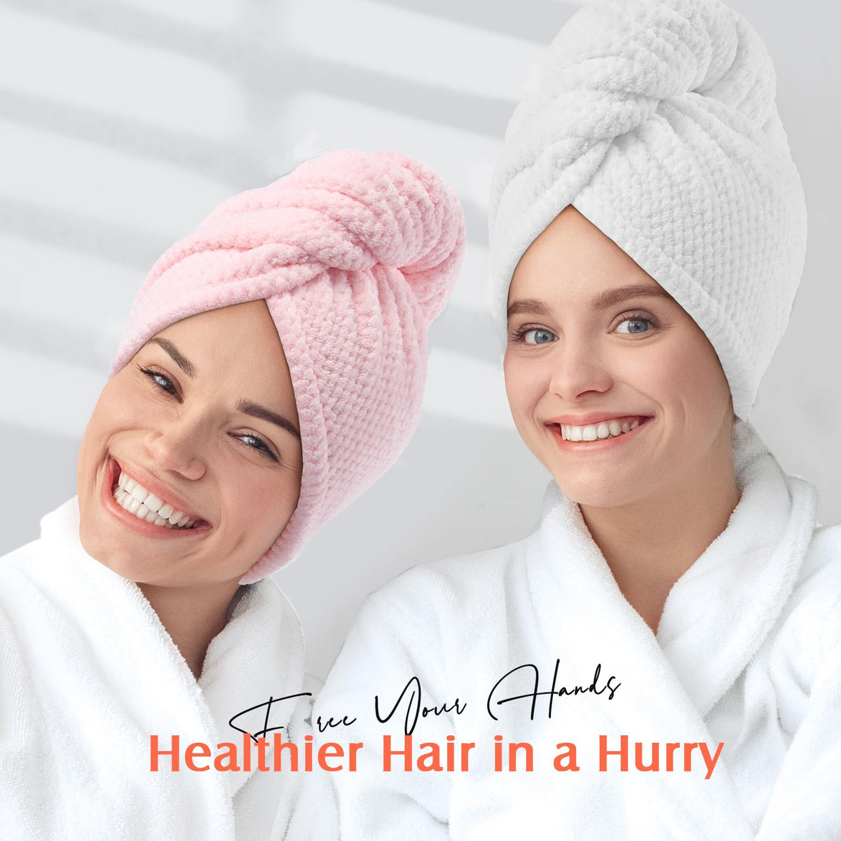 YFONG towels on bathroom shelf styled showing durable edging and everyday readiness