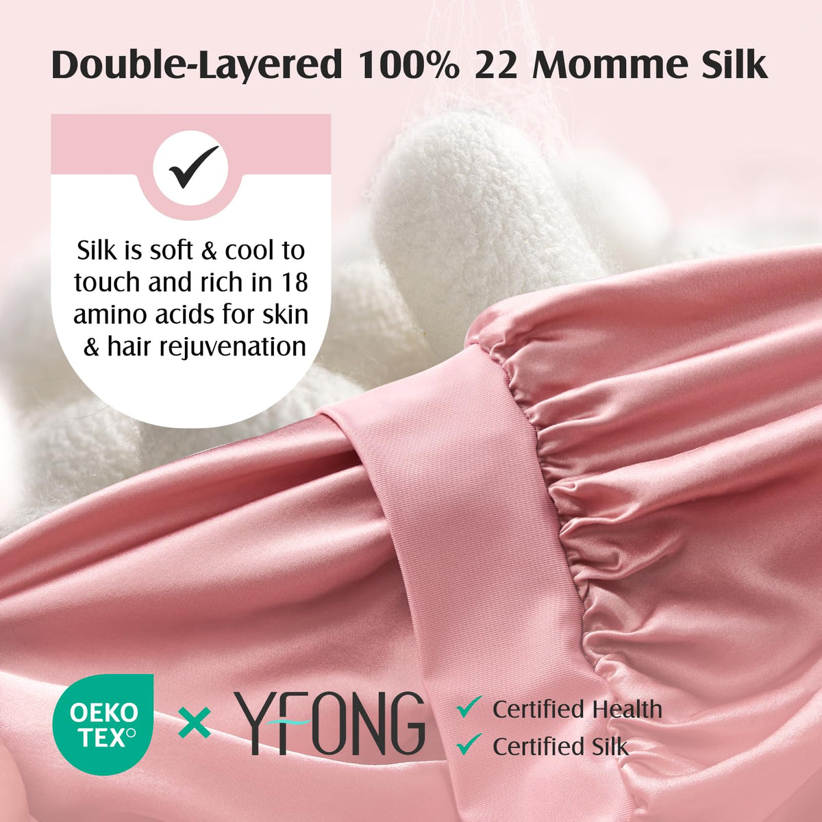 YFONG close-up of 22 momme silk texture highlighting smooth protective surface