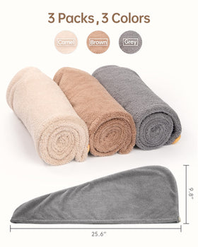 YFONG towel beside ruler showing 9.8 by 25.6 inch size for full head coverage