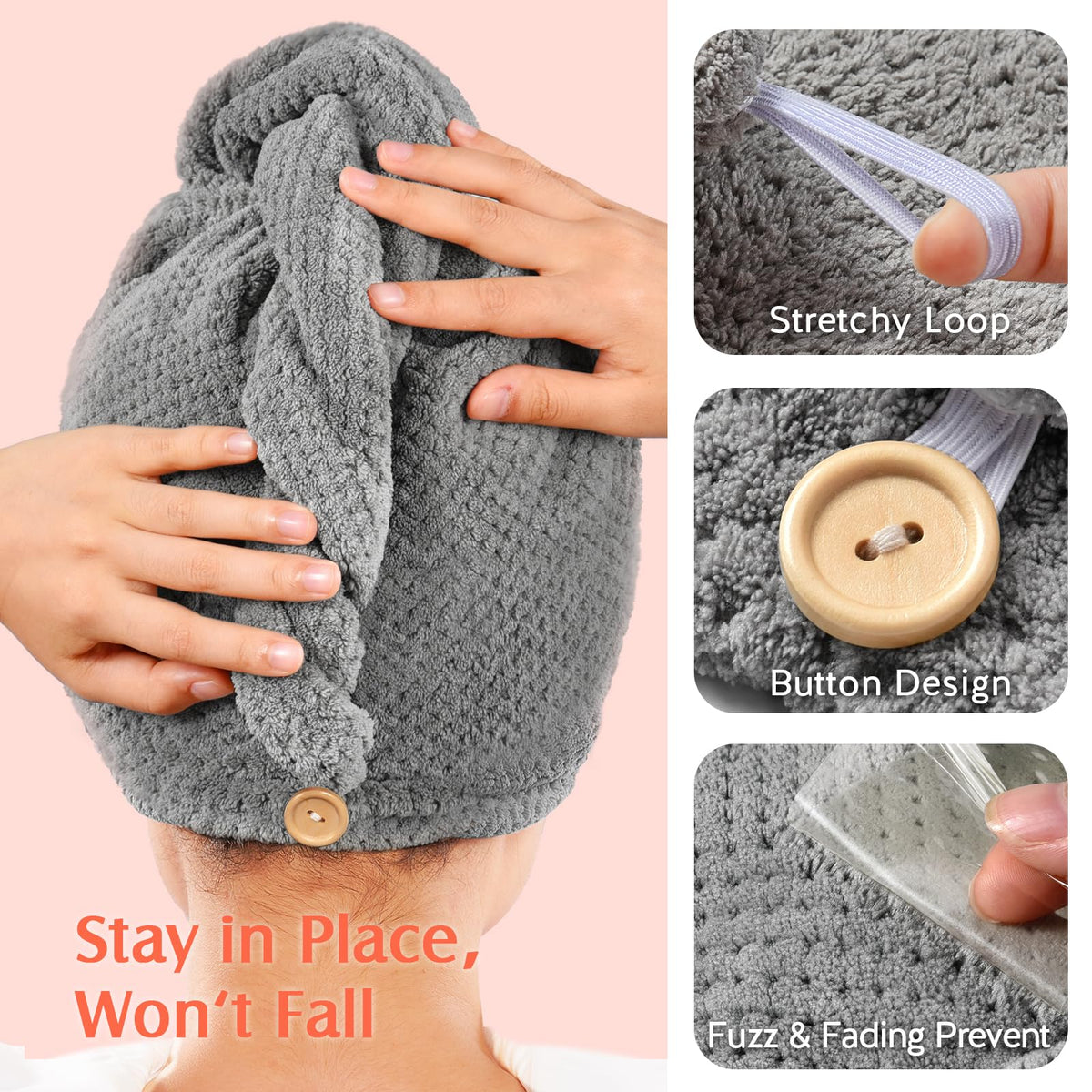 YFONG towel worn by woman with long hair showing full coverage fit