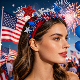 yfstyle lifestyle shot at parade wearing headband to show festive look and visibility