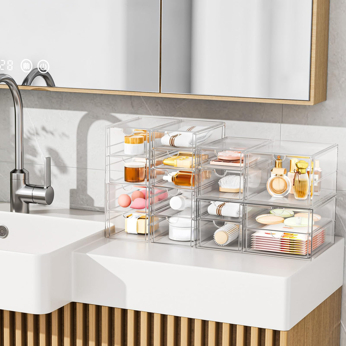 YFXCVSL filled with makeup palettes and bottles showcasing organized storage capacity
