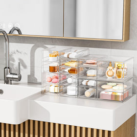 YFXCVSL filled with makeup palettes and bottles showcasing organized storage capacity