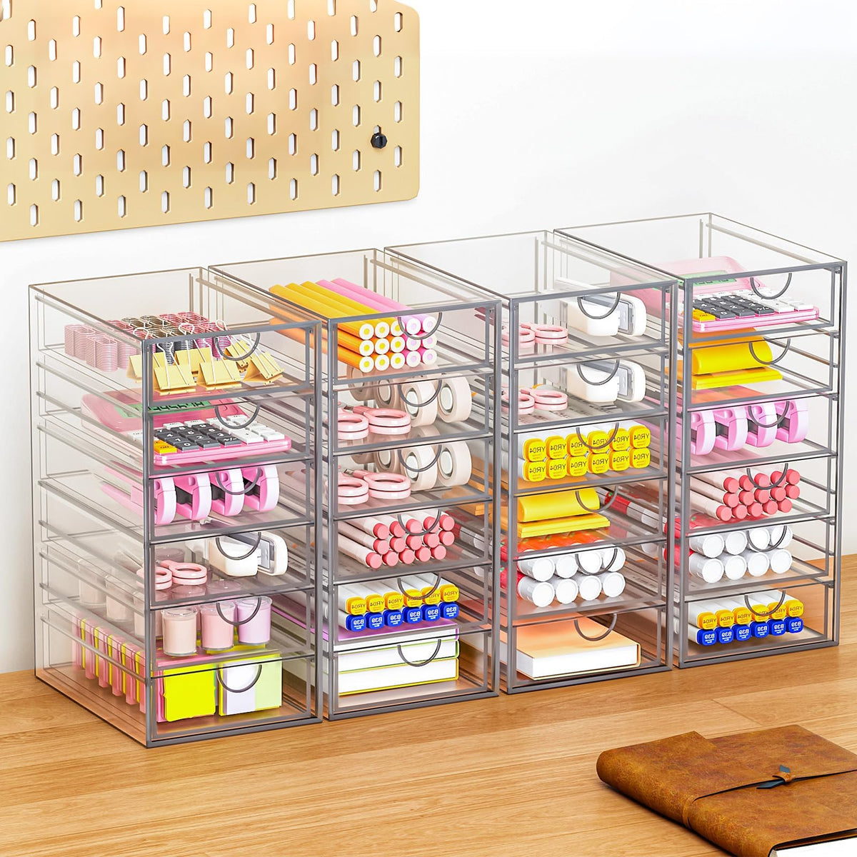 YFXCVSL on desk with pens and clips showing versatile organization beyond makeup