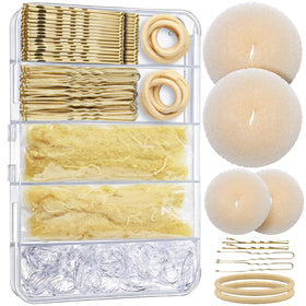 YGDZ front view of blonde bun kit showing complete accessories and box benefit organization