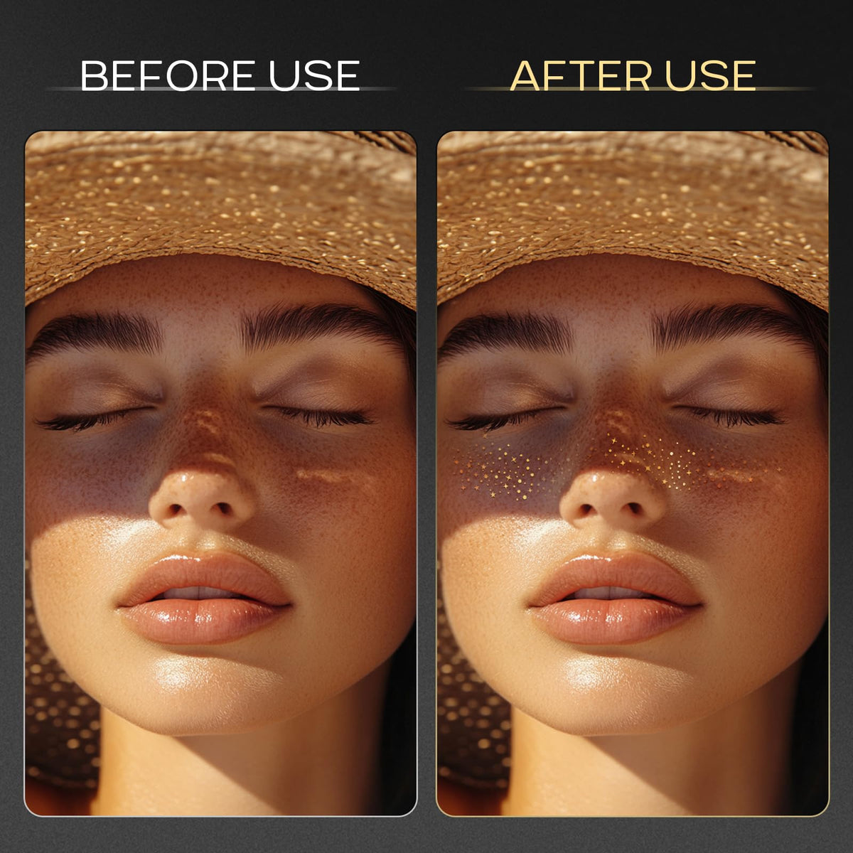 YGQQOY freckles applied on cheeks and nose bridge for instant glow