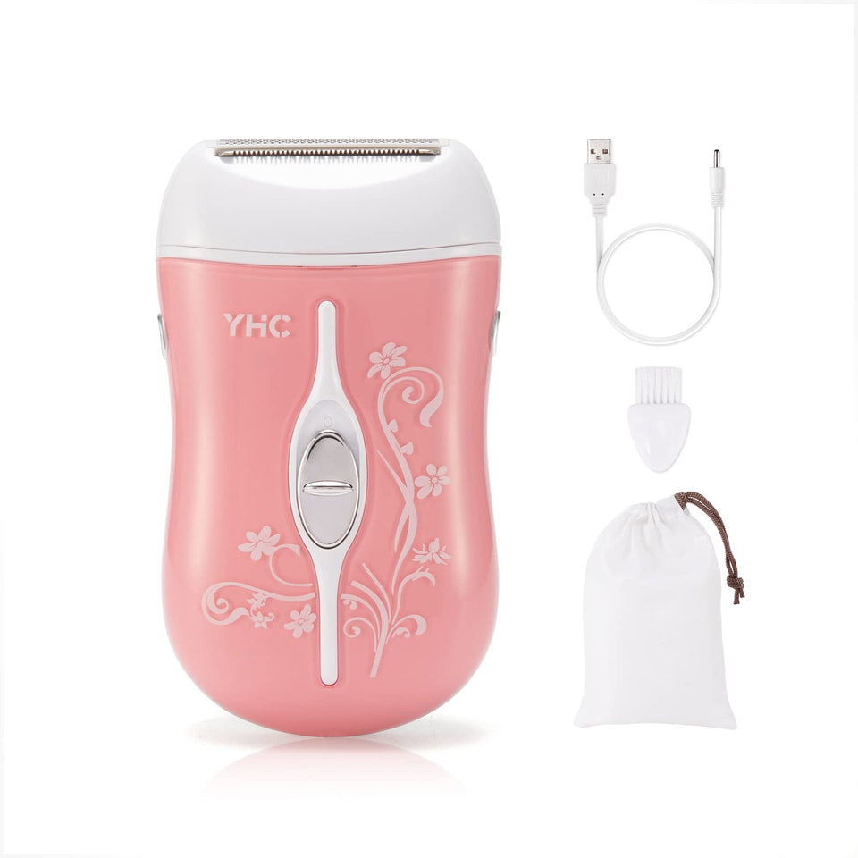 YHC razor front view showing ergonomic shape and power button for comfortable grip