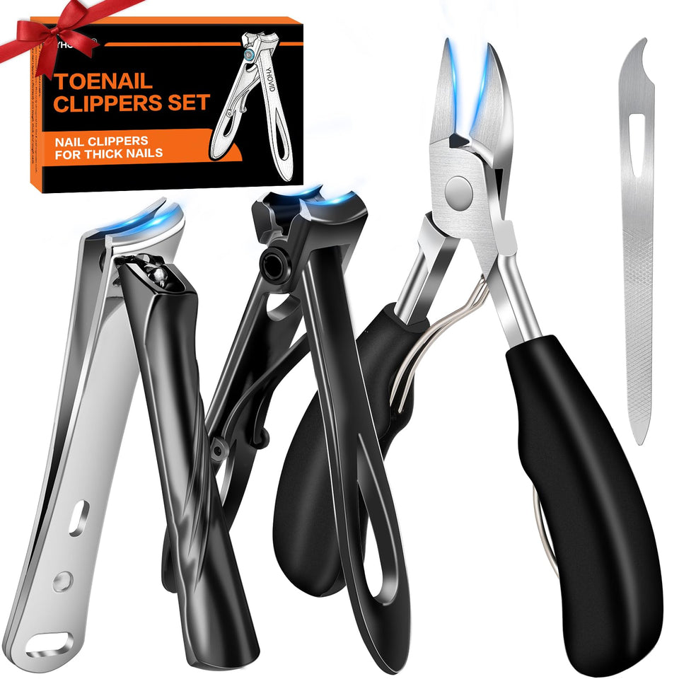 YHOVID front packaging showing the full 4-in-1 nail clipper set and benefits