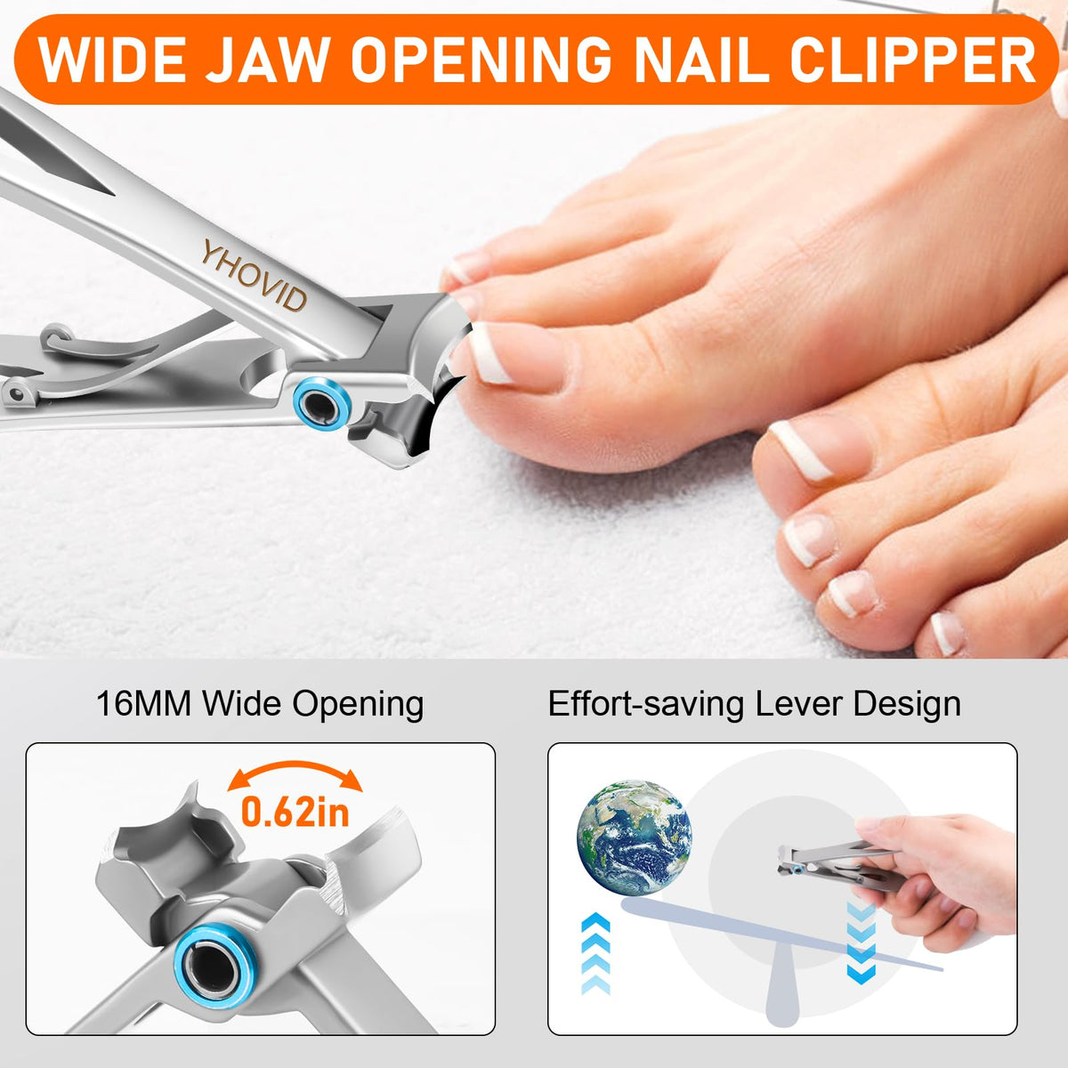 YHOVID wide jaw clipper with catcher side view reducing nail mess