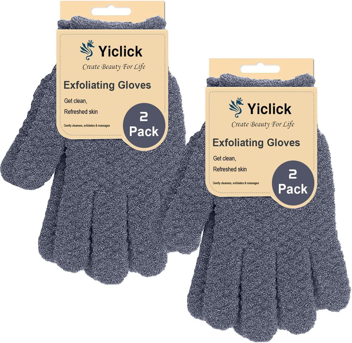 Yiclick front view of mitts showing textured surface for effective exfoliation