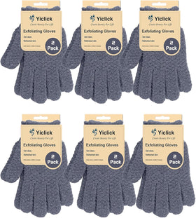 Yiclick front packaging showing 12 exfoliating gloves and benefits